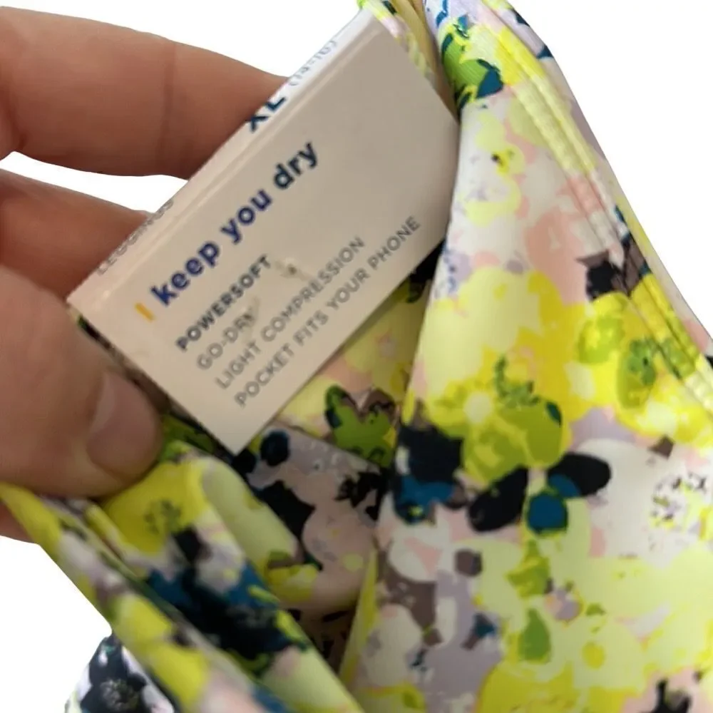 Old Navy Girls Powersoft High Rise 7/8 Ankle Leggings Yellow Floral XL (14-16) N